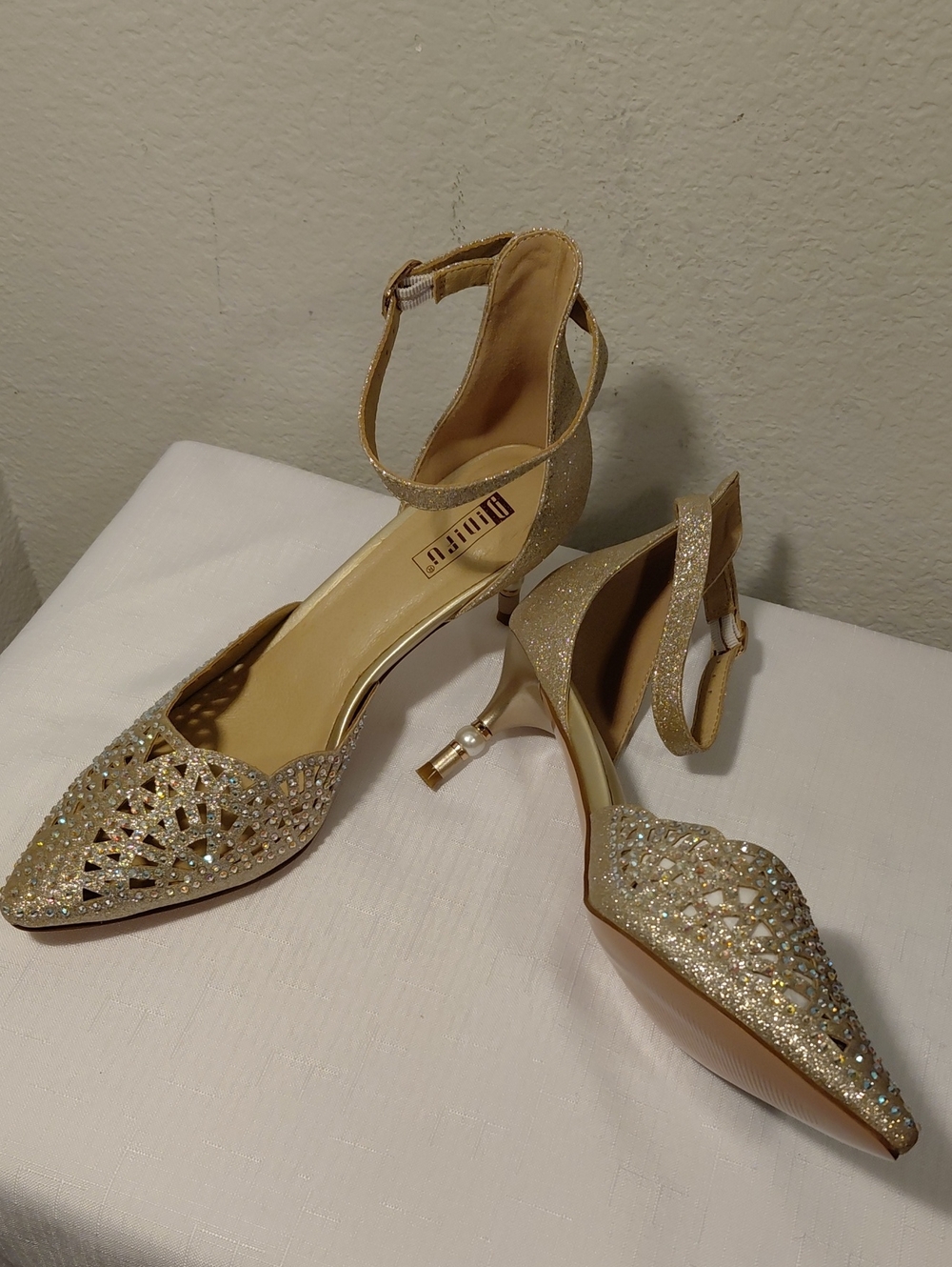 Gold Glitter Ankle-Strap Heels - Picture 2 of 5